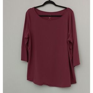 Belle by Kim Gravel Blouse Women's Size L Mauve 3/4 Sleeve Pullover Side Slit